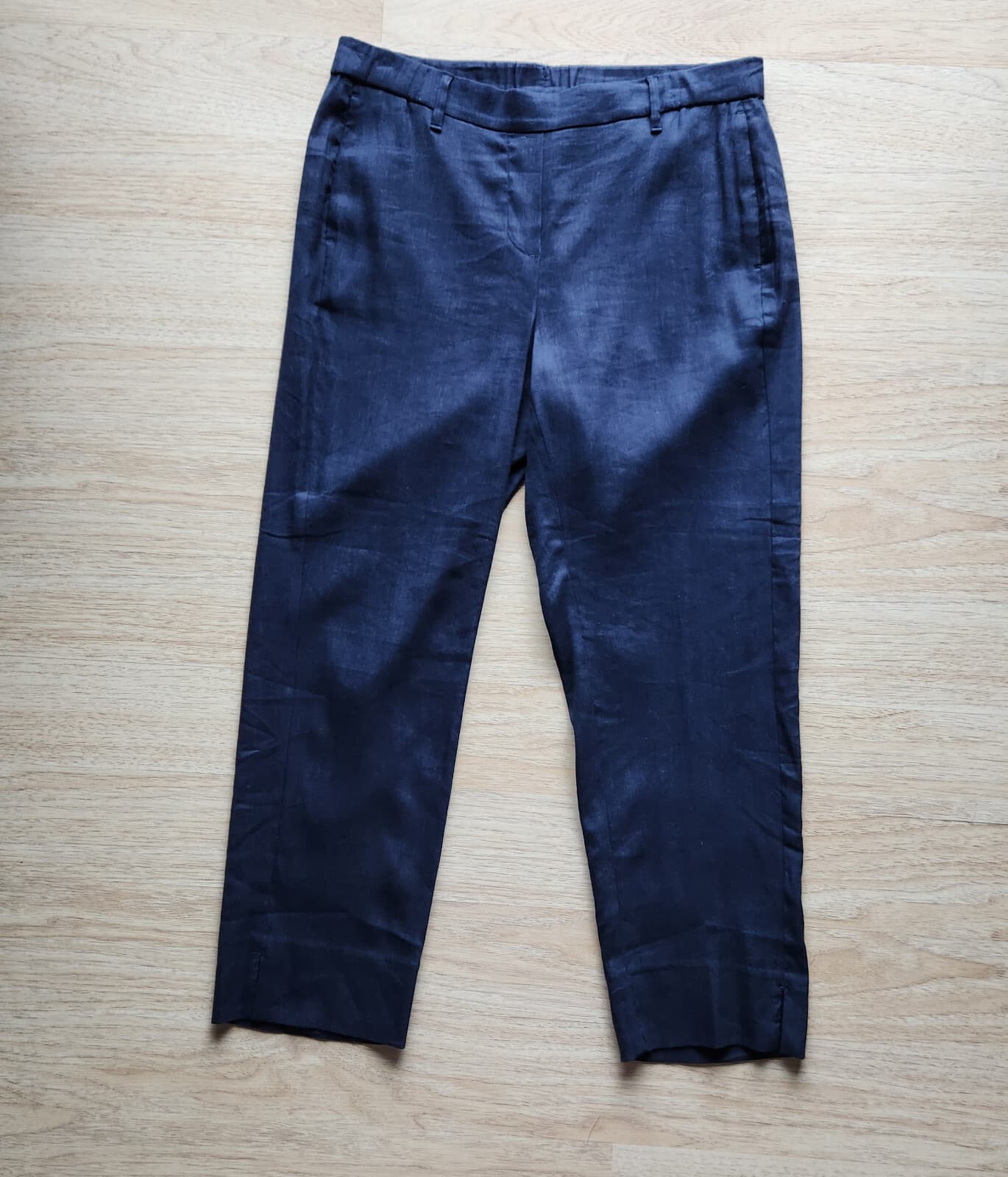 J.Jill Linen Stretch Slim Leg Ankle Pants Pull-On Pocket Blue Linen Blend Sz.M