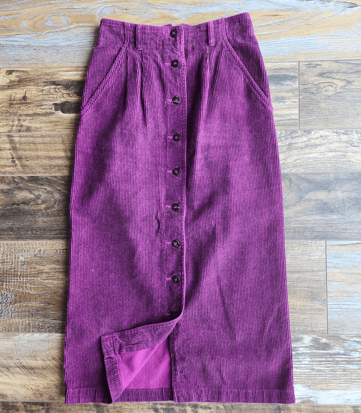 Vintage Liz Sport Corduroy High Waist Front Button Midi Pencil Skirt Purple Sz.4