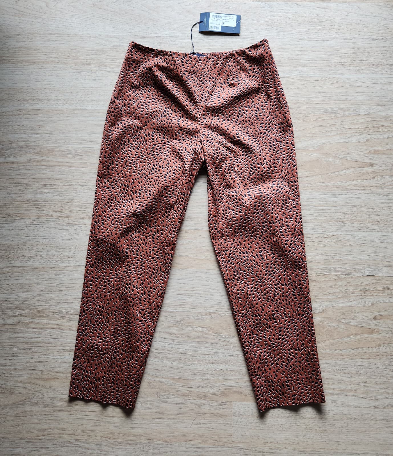 NWT Piazza Sempione $395 Leopard Slim Leg Cropped Trouser Zip Brick Black Sz.44