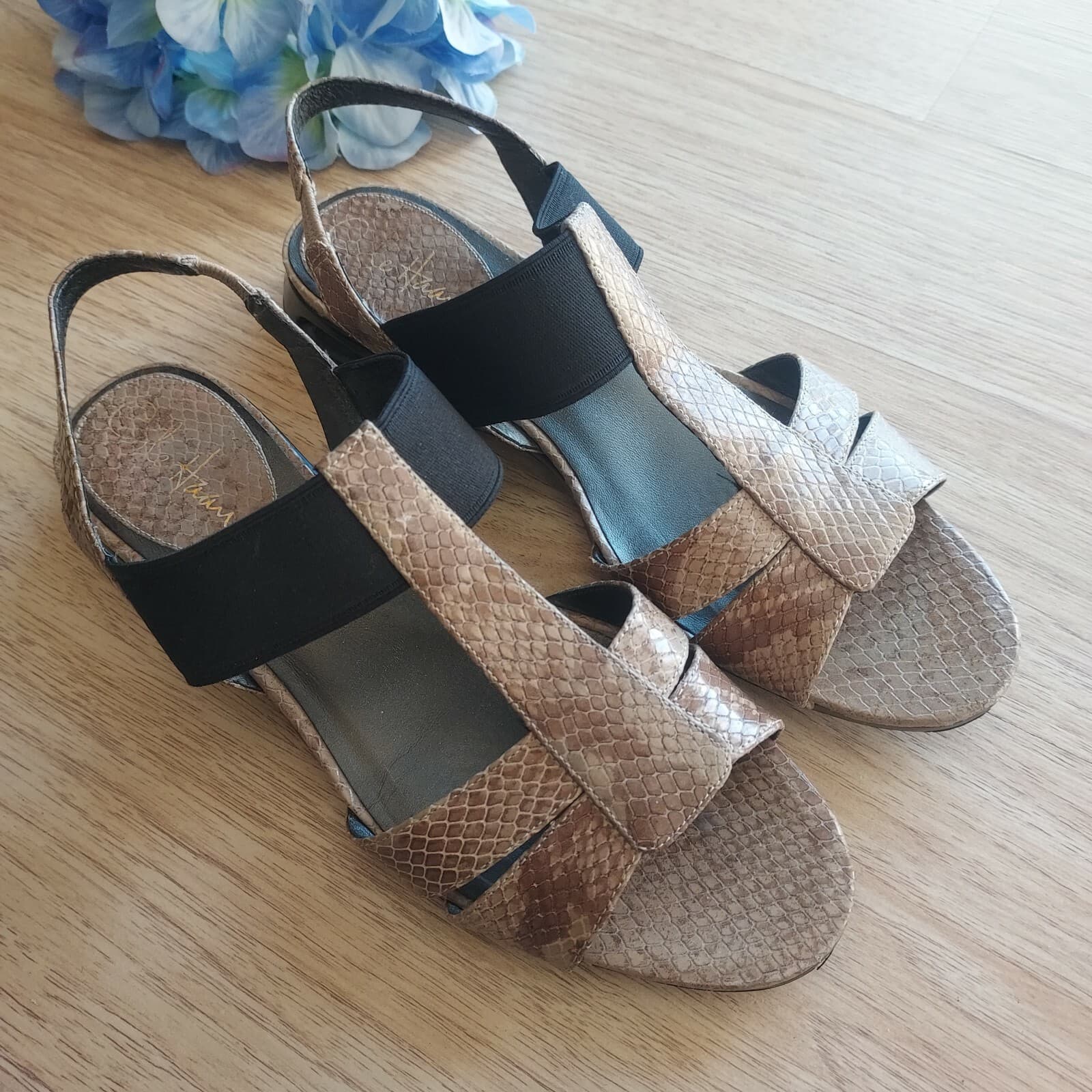 Cole Haan NikeAir Patent Snakeskin Strappy Sandals Light-Brown US8.5B
