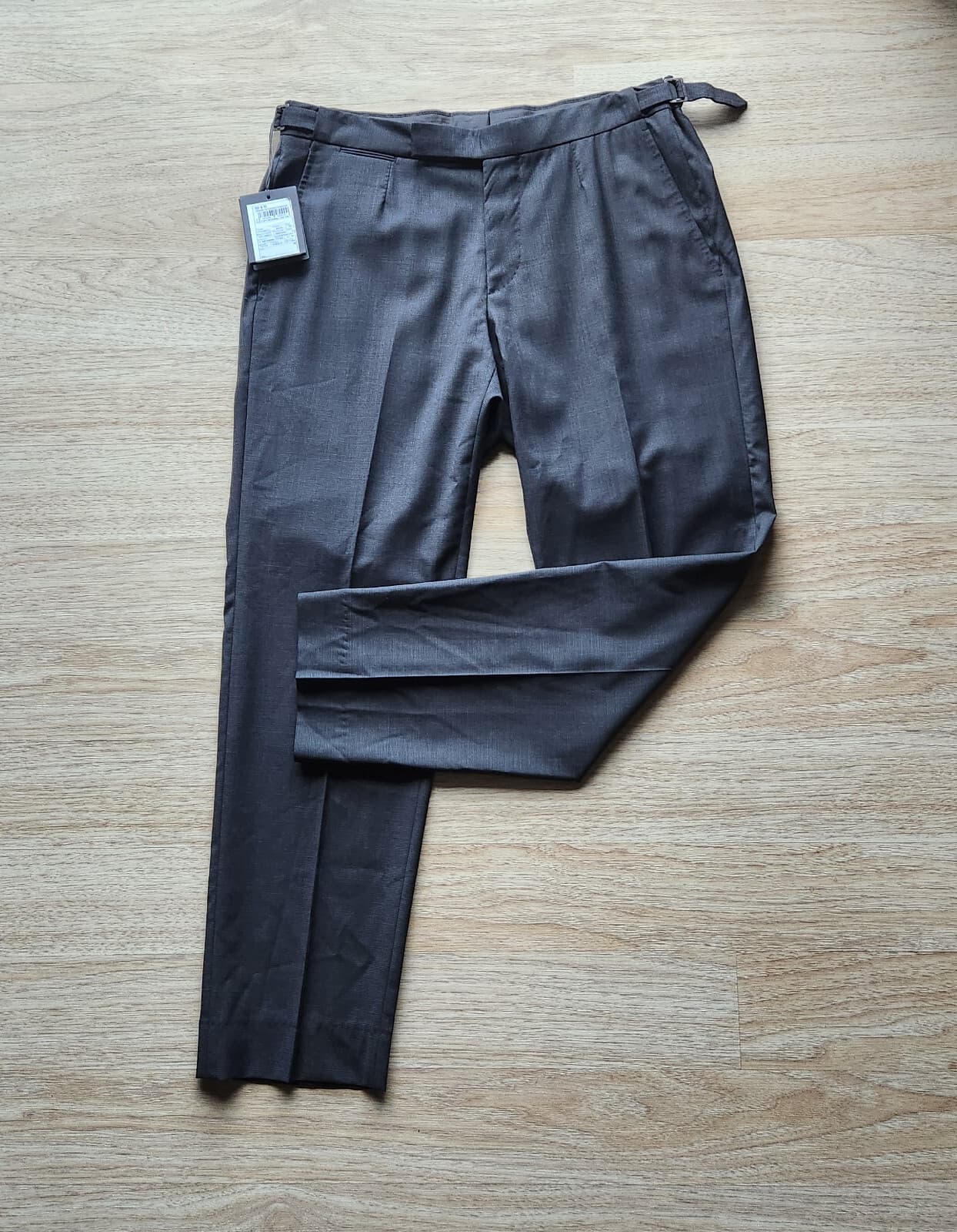 NWT Ermenegildo Zegna Wool Slim Dress Pants Adjustable Waist-Buckle Black 6-50R