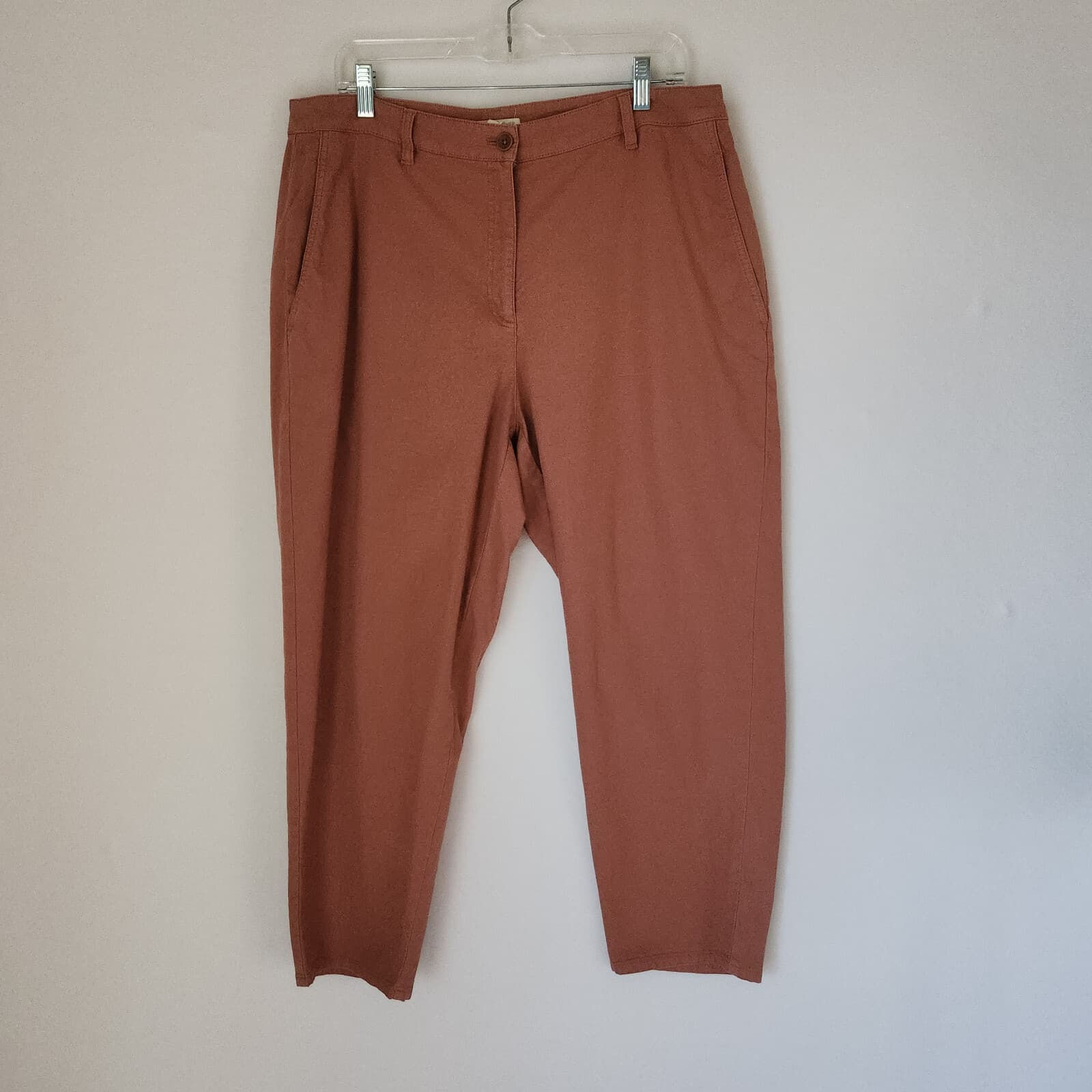 EILEEN FISHER Organic Cotton Hemp Blend Tappered Ankle Pants Pocket Clay Sz.14