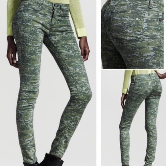 Rag & Bone Camo Stretch Skinny Jeans Zip Pocket Cotton Blend Green Women's 27