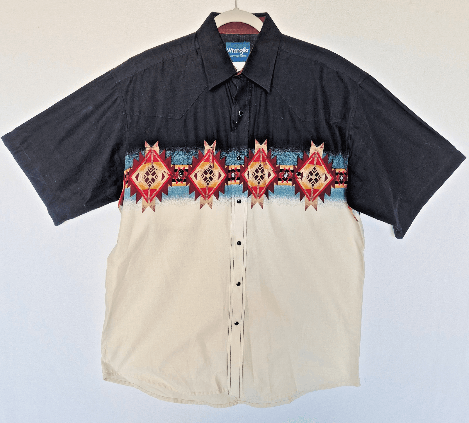 Vintage Wrangler Aztec Navajo Pearl Snap Brushpoppers Western Shirt Pocket Men L