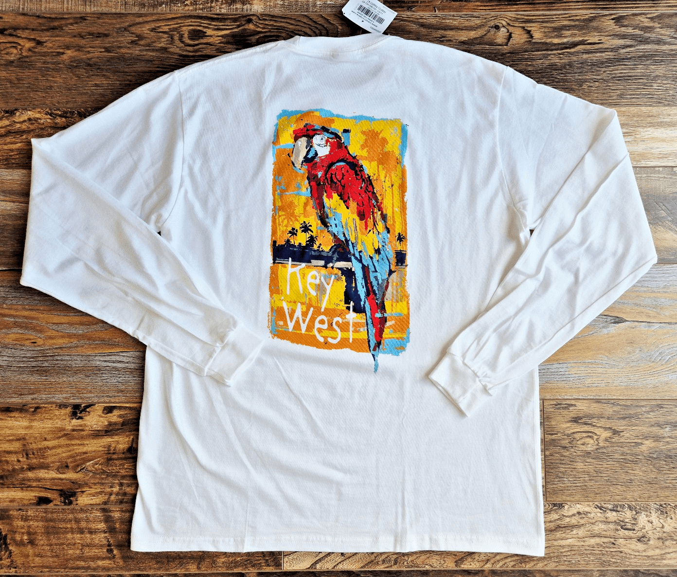 NEW Crazy Shirts Painted Parrot Key West Long Sleeve T-Shirt White Cotton Mens S