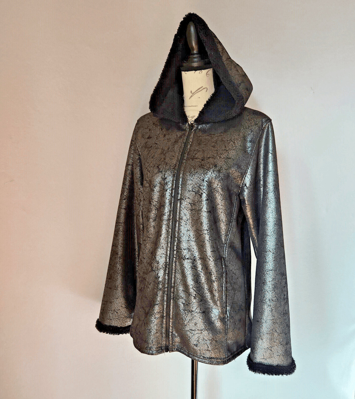 Vintage Bear Ridge Outfitters Fleece Lined Hood Jacket Zip Metallic Silver Sz.S