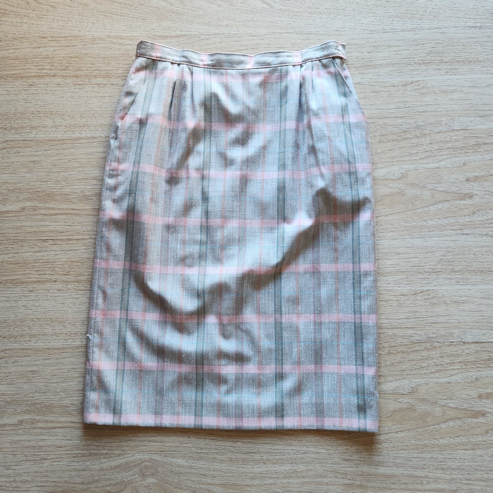 Vintage Pendleton x Country Sophisticates Silk Blend Plaid Pencil Skirt Grey 16