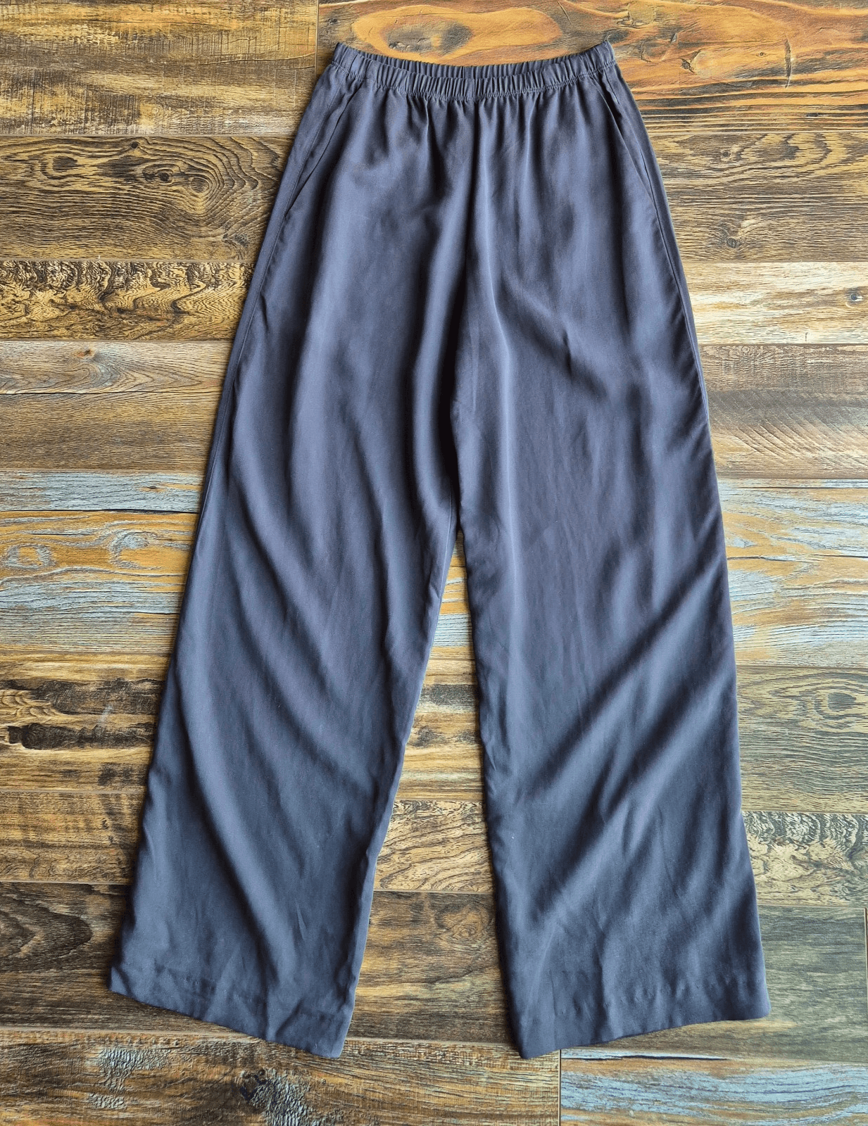 Veronique Miljkovitch Wide-Leg Pants Elastic Pull-On Pocket Tencel Grey Women XS