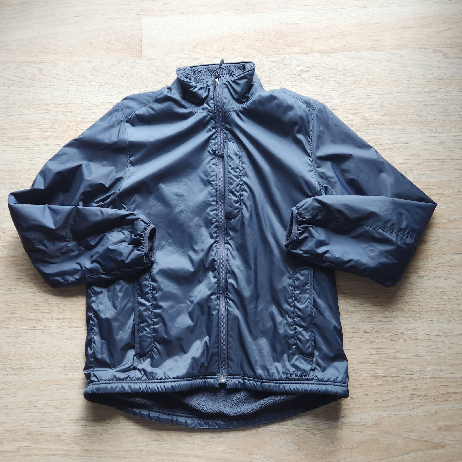 L.L.Bean Fleece Lined Warmup Jacket Full-Zip Zipped-Pocket Blue-Grey Nylon Men M