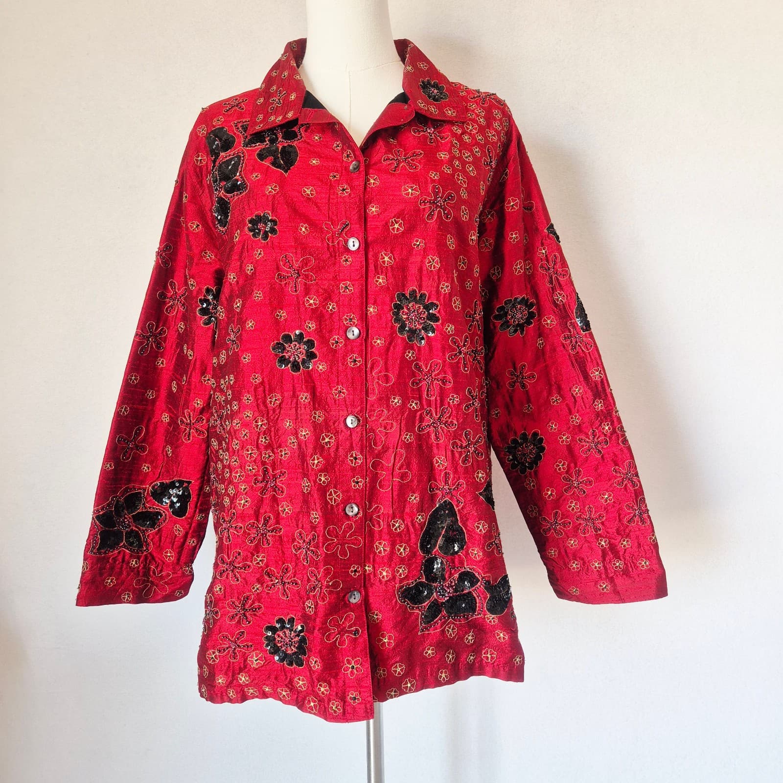 Vintage Chico's Anniversary Collection Silk Beaded Sequined Evening Jacket Sz.2
