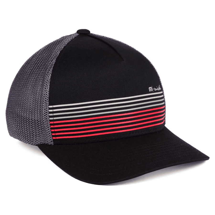 Travis Mathew Braids FlexFit Hat Mesh Back Stripe Black Cotton Blend Grey L-XL