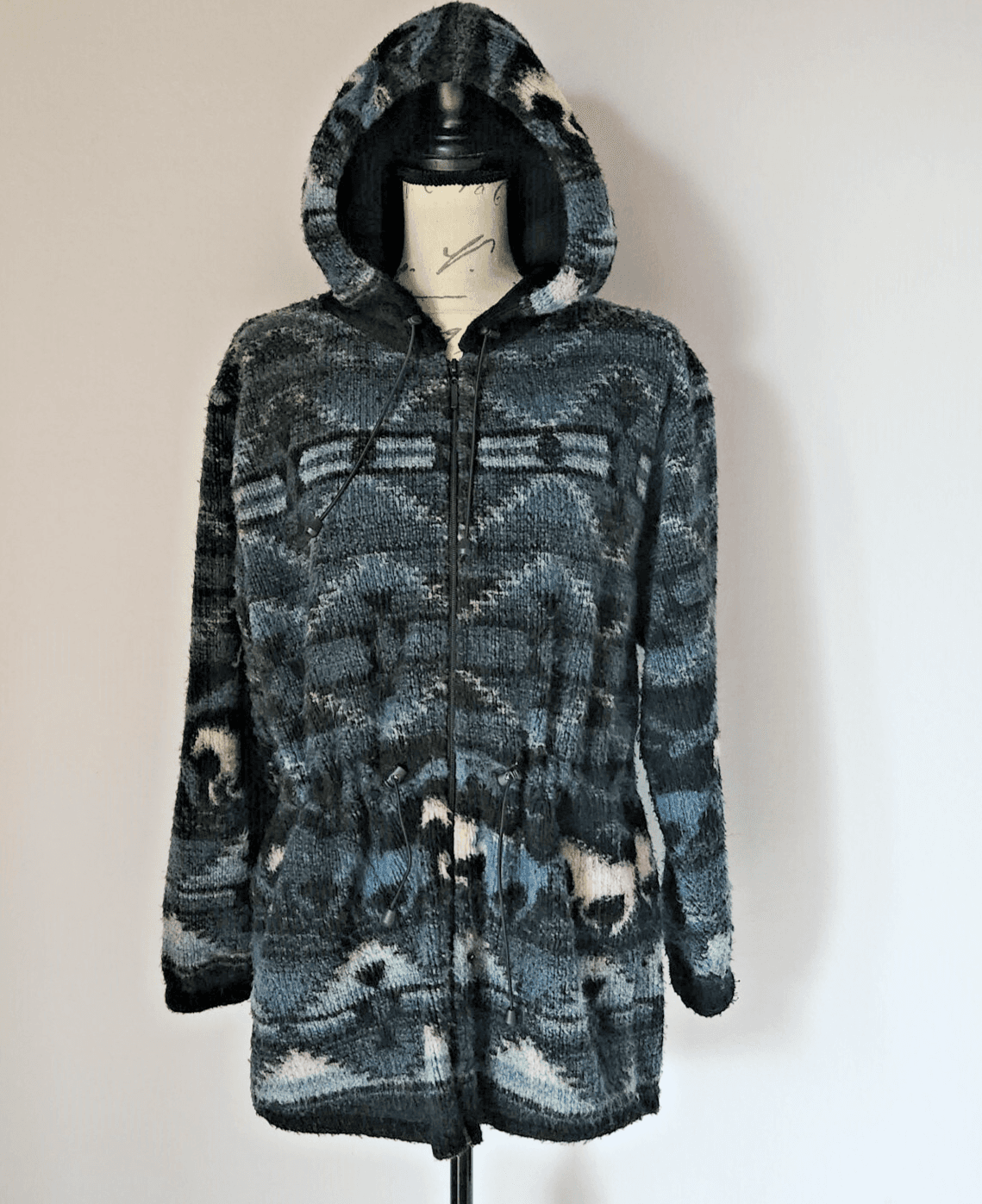 Vintage Andrea Faye Horse Western Fleece Hooded Jacket Wool Blend Black Women S