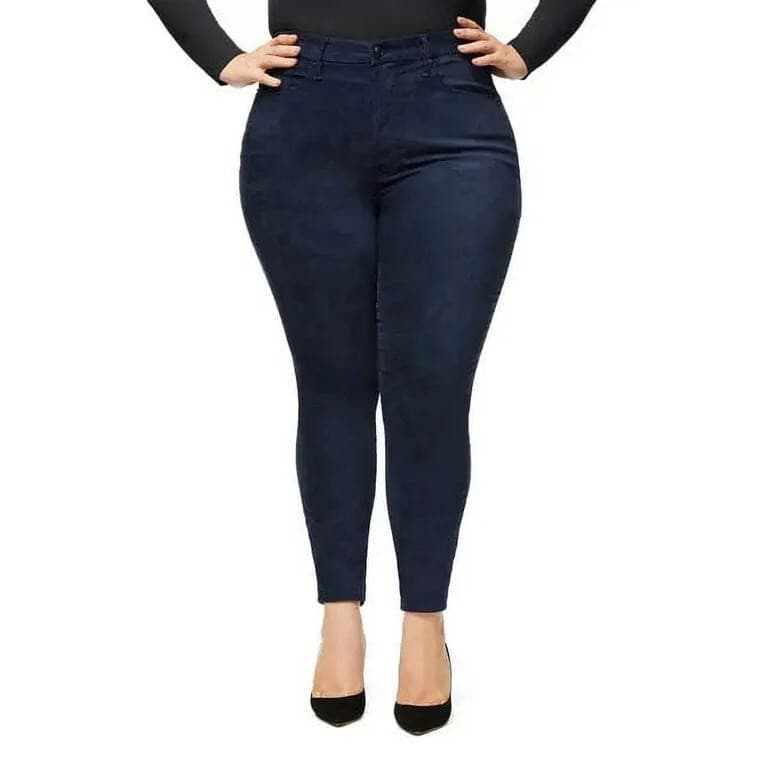 Good American Good Leg Crop Velvet Skinny Jeans Stretch Zip Navy Blue Plus Sz.18