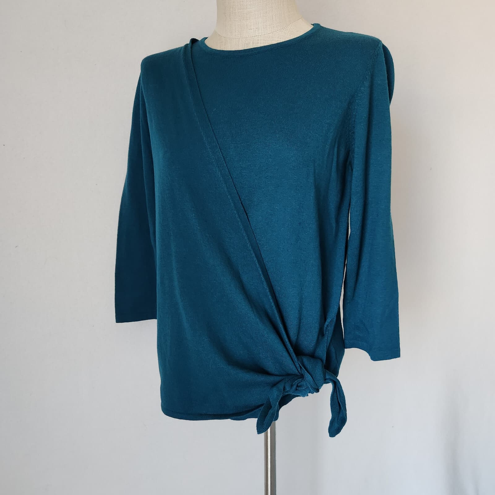 J.Jill Side-Tie Sweater Pullover 3/4 Sleeve Green Cotton Cashmere Women's S