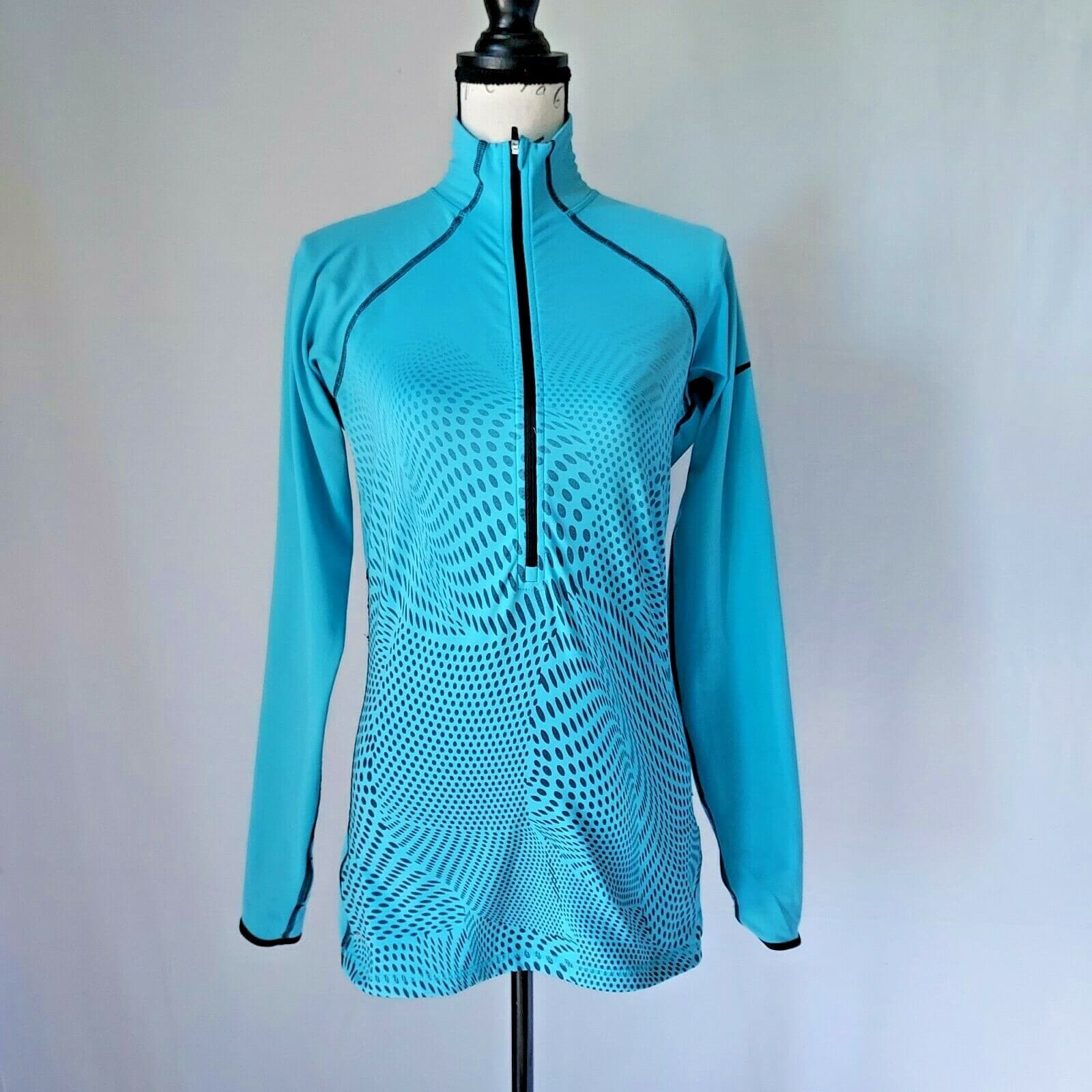 Nike Pro Dri-Fit Activewear Top Long Sleeve 1/2 Zip Dot-Printed Blue Women Sz.M
