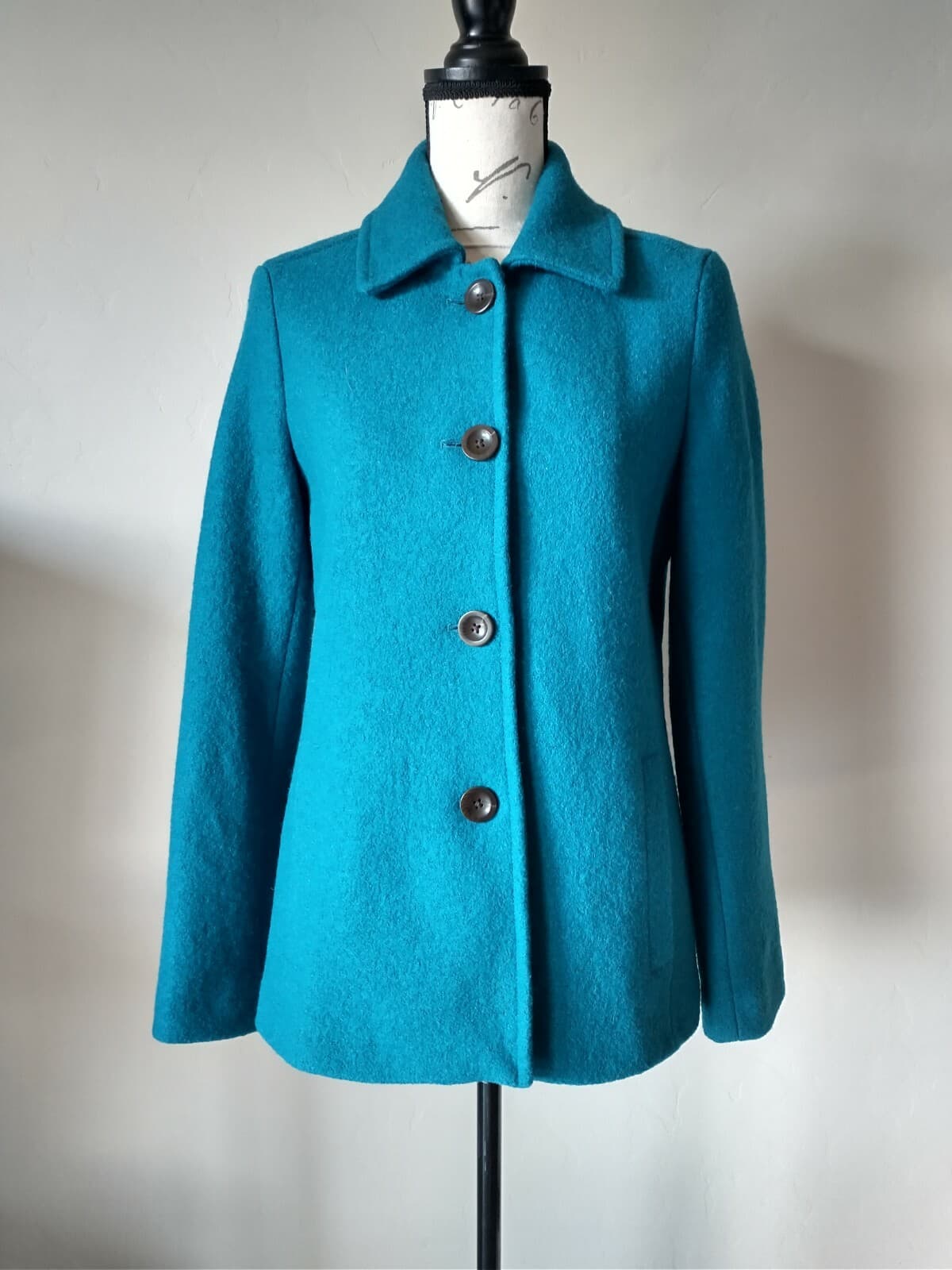 Lands' End Wool Blend Tweed Jacket Button Lined Pocket Blue-Green Women Sz.10