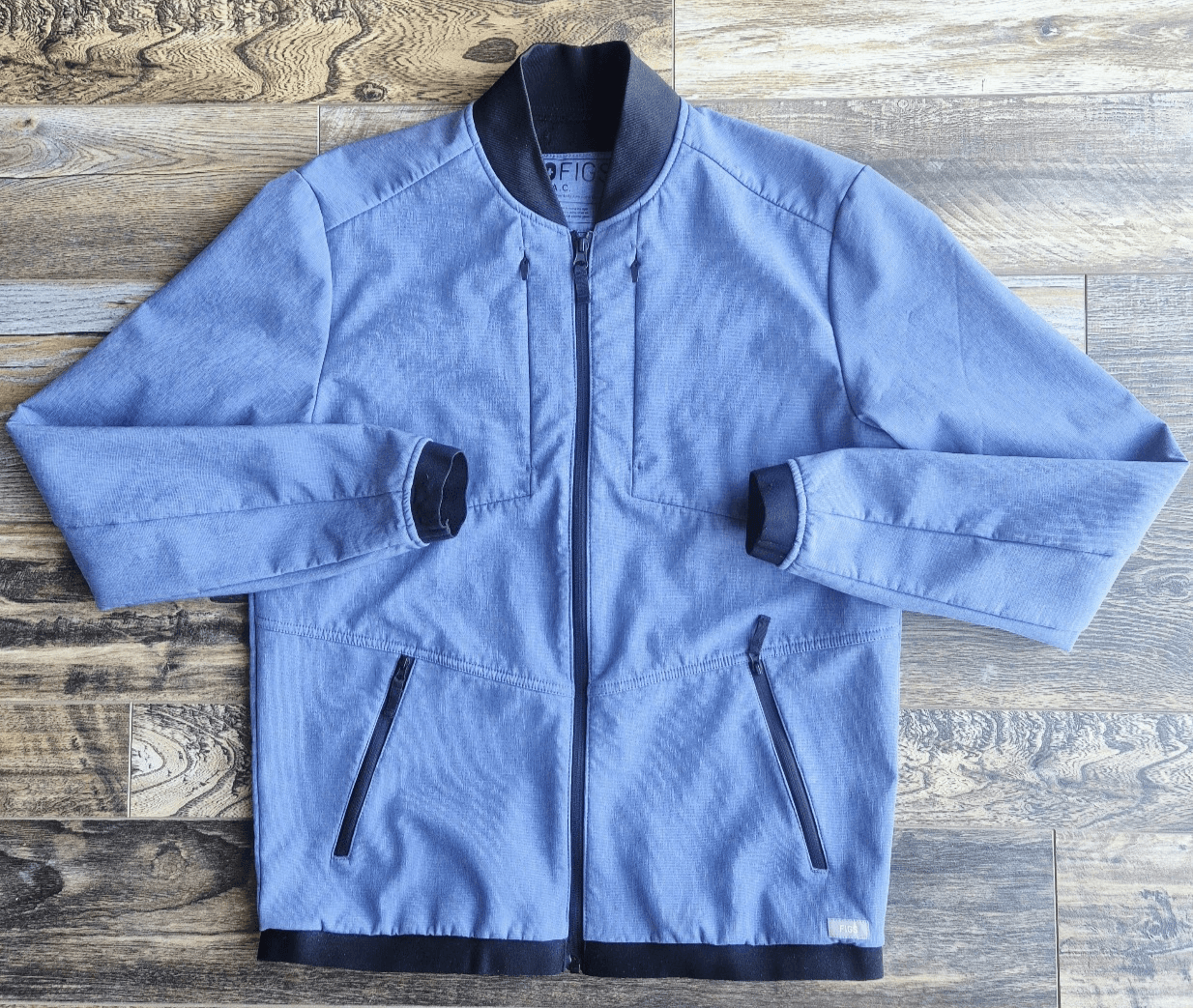 Figs FION e.a.c Recycled Scrub Jacket Fleece Lined Lightweight Zip Blue Men's S