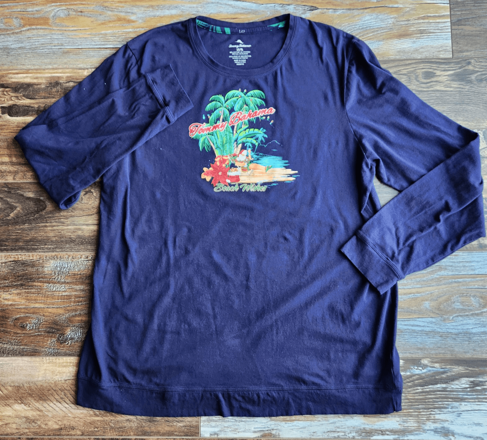 Tommy Bahama Beach Wishes Graphic Pajama Top Long Sleeve Blue Women's L-Tall