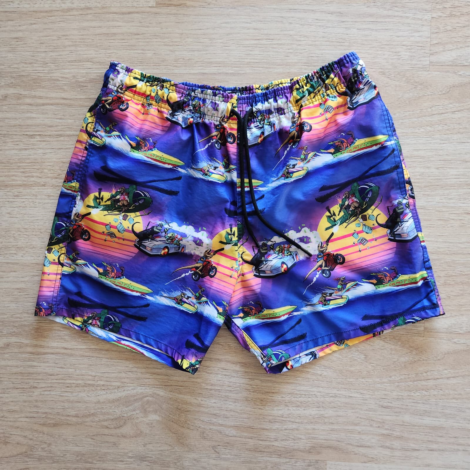 NWoT Culprit Dinosaur Mayhem Swim Short Removable-Mesh Liner Zip-Pocket Men's XL