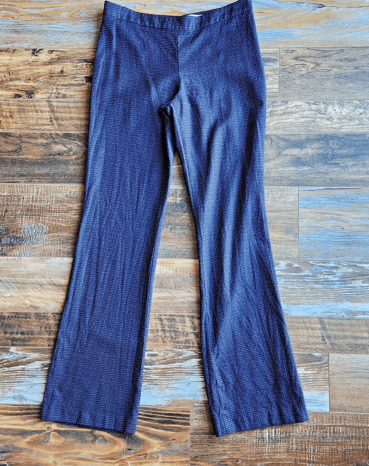 Hugo Boss 100% Wool Straight Wide Leg Dress Pants Zip Check Blue Women's 8
