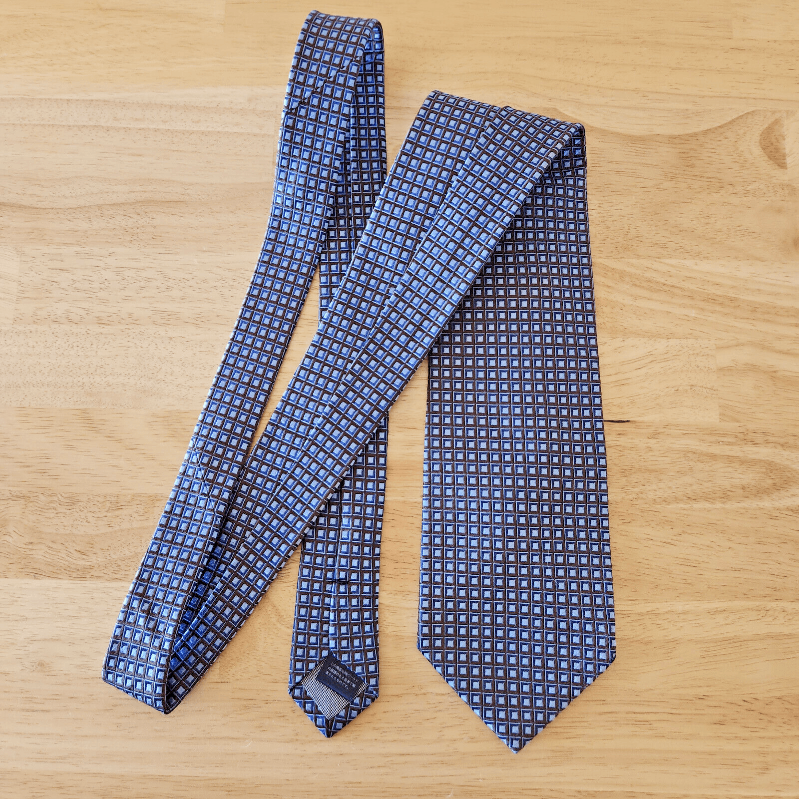 TAKEO KIKUCHI Neck Wear Made in Japan 100% Silk Neck Tie Geomatric Blue 3.5"x58"