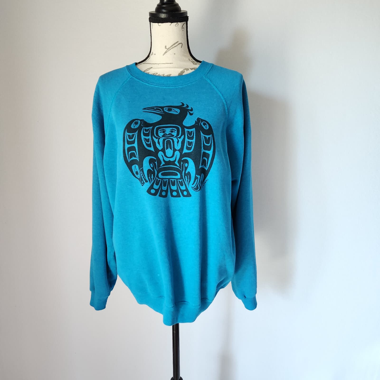 Vintage Hanes USA Graphic Tresham Fleece Lined Sweatshirt Crewneck Blue Adult XL