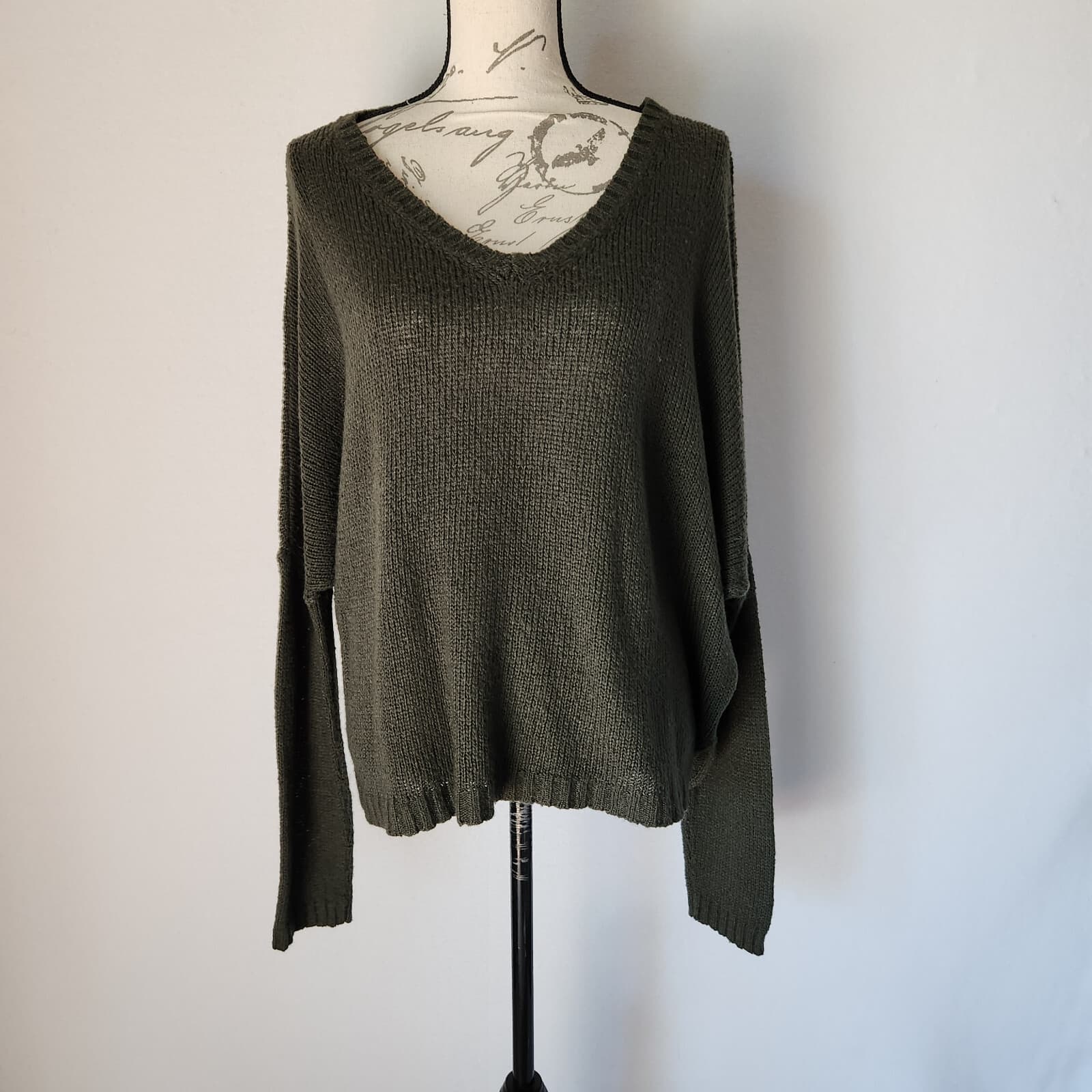 Wooden Ships Sweater Pullover V-Neck Acrylic Mohair Wool Blend Green Sz.M/L