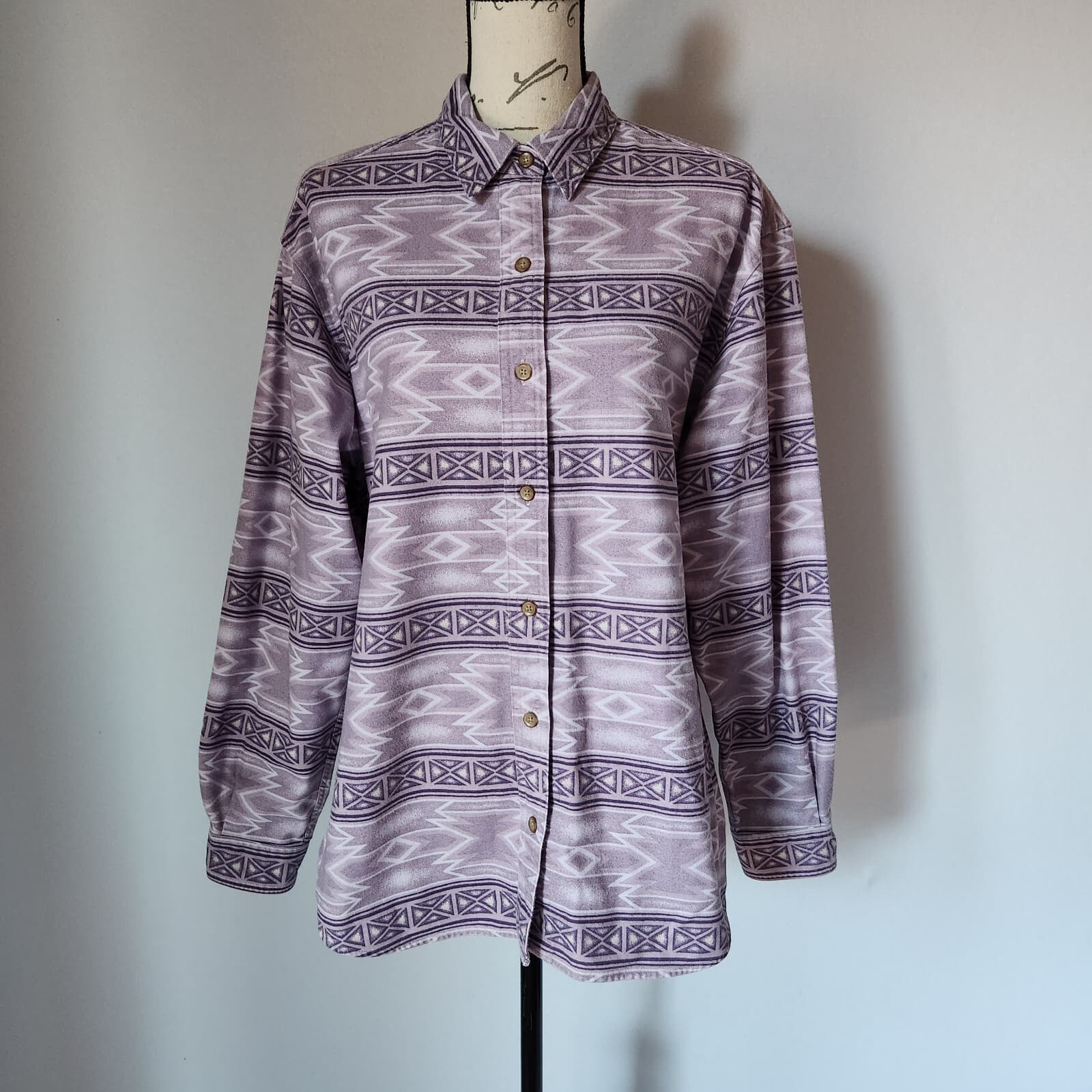 Cabela's Aztec Southwest Flannel Shirt Button Down Long Sleeve Purple Women Sz.L