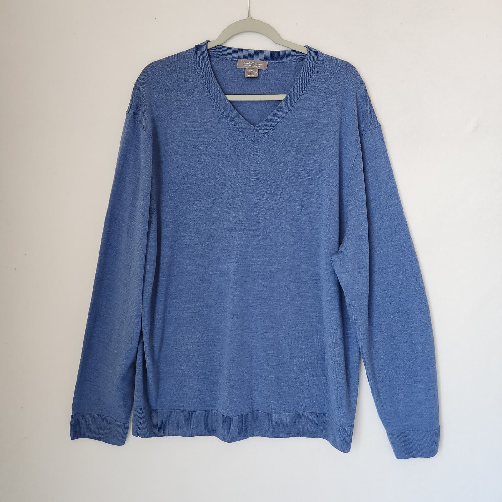 Daniel Cremieux 100% Extrafine Merino Wool V-Neck Sweater Pullover Blue Mens XXL