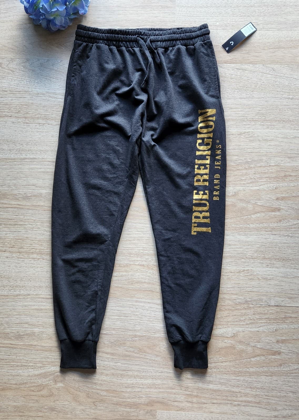 NWT True Religion Loungewear Spell Out Jogger Sweatpants Terry Knit Black Men S