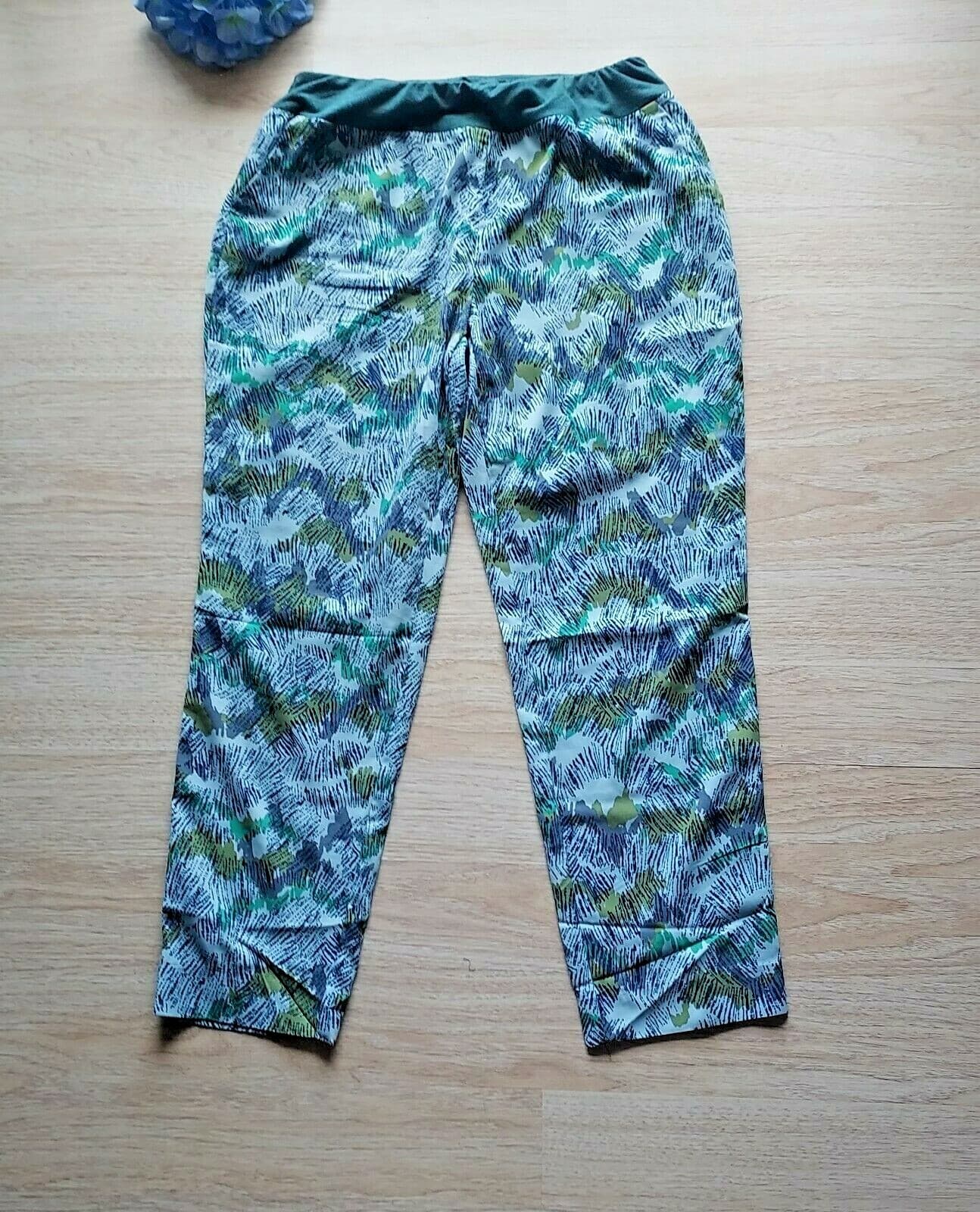 Logo Lori Goldstein Abstract Printed Crop Pants Elastic Waist Pocket Green Sz.12