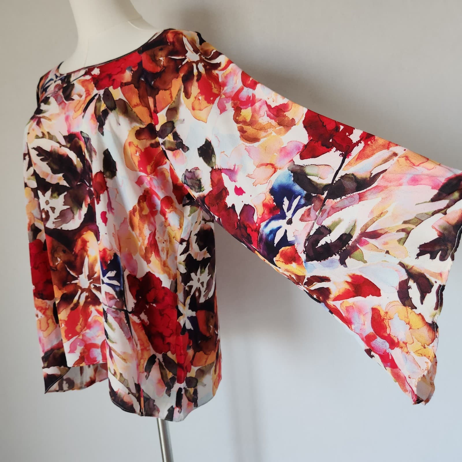 Soft Surroundings Silk Floral Watercolor Kimono Tunic Blouse Muliticolor Sz.L