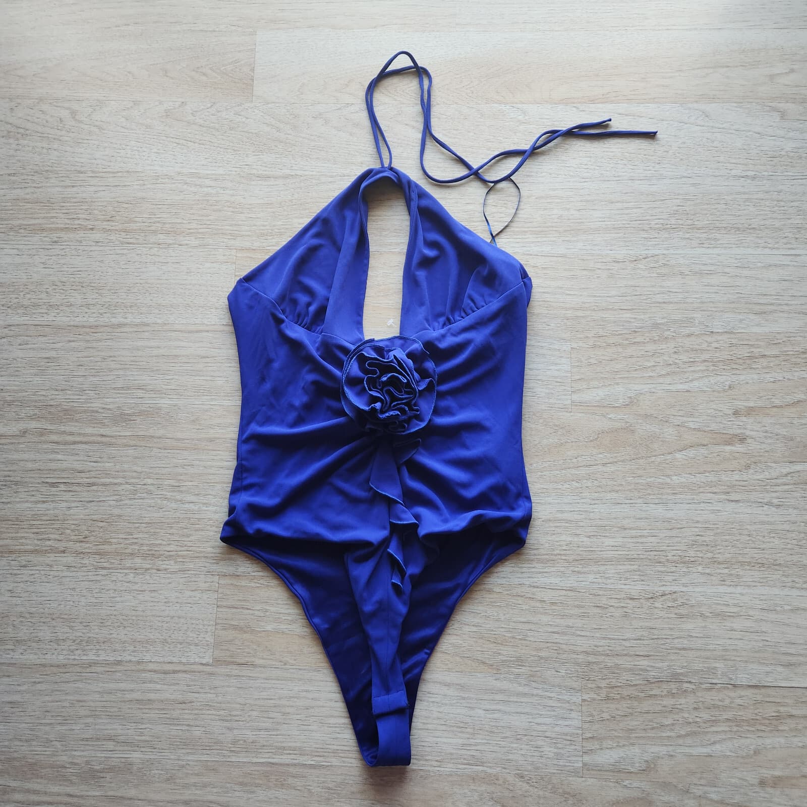 NWT Zara Frill Floral Halter Bodysuit Zip Knit Blue Purple-ish Women's XL