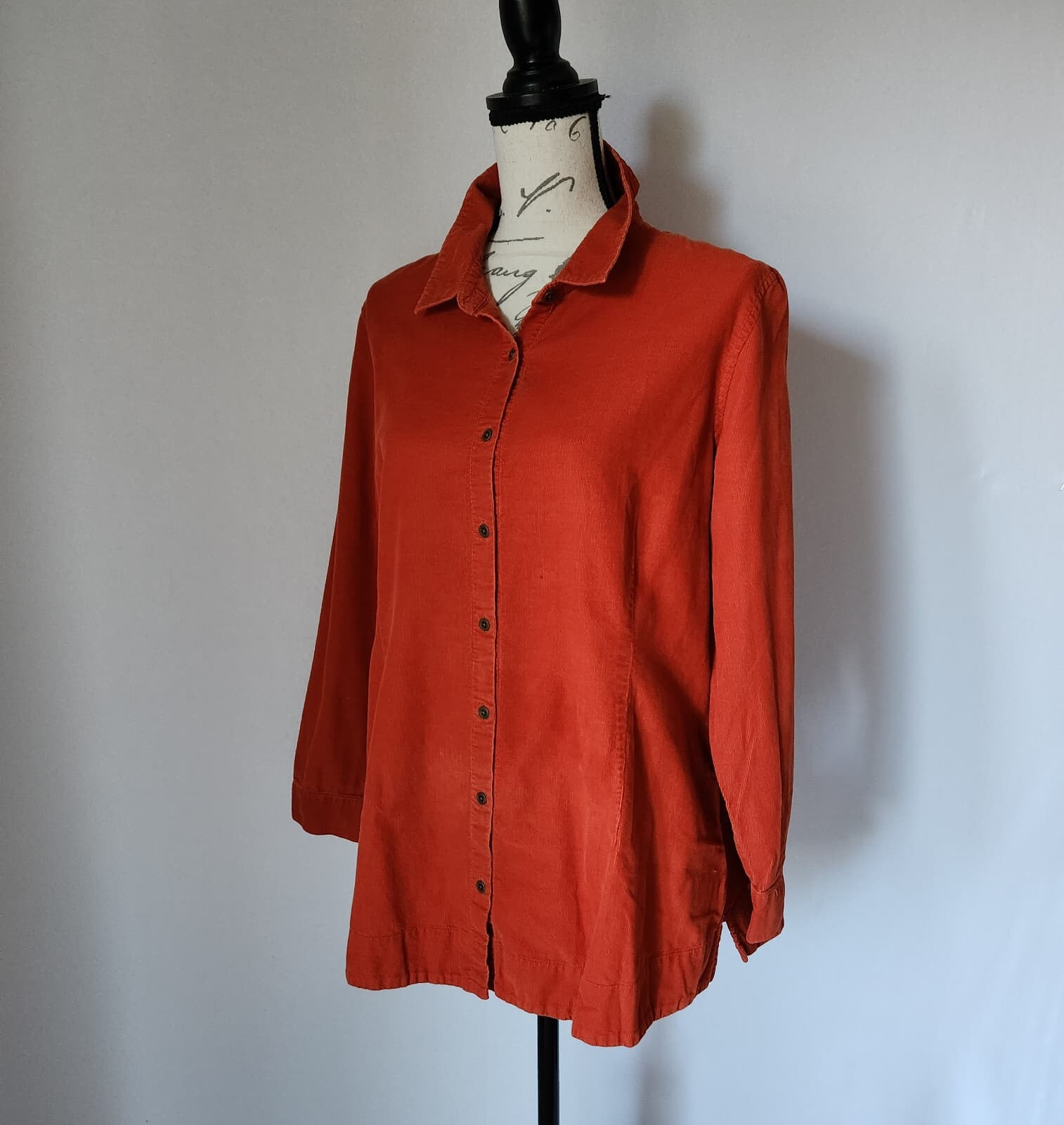 J.Jill Corduroy Button-Down Shirt Long Sleeve Orange-Red 100% Cotton Women's LP