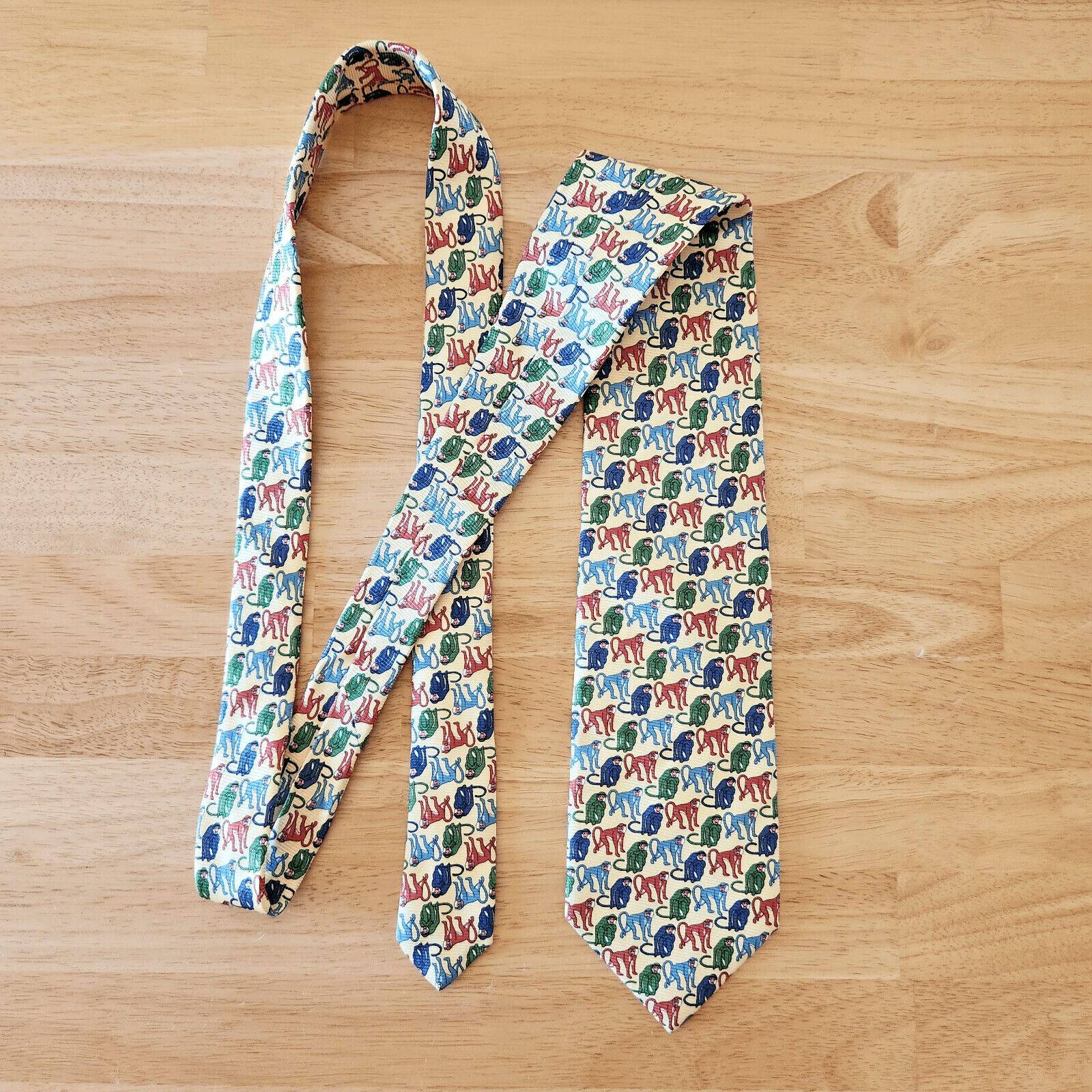 Lands' End Silk Hand Sewn In USA Monkey Printed Neck Tie Multicolor Long 62"