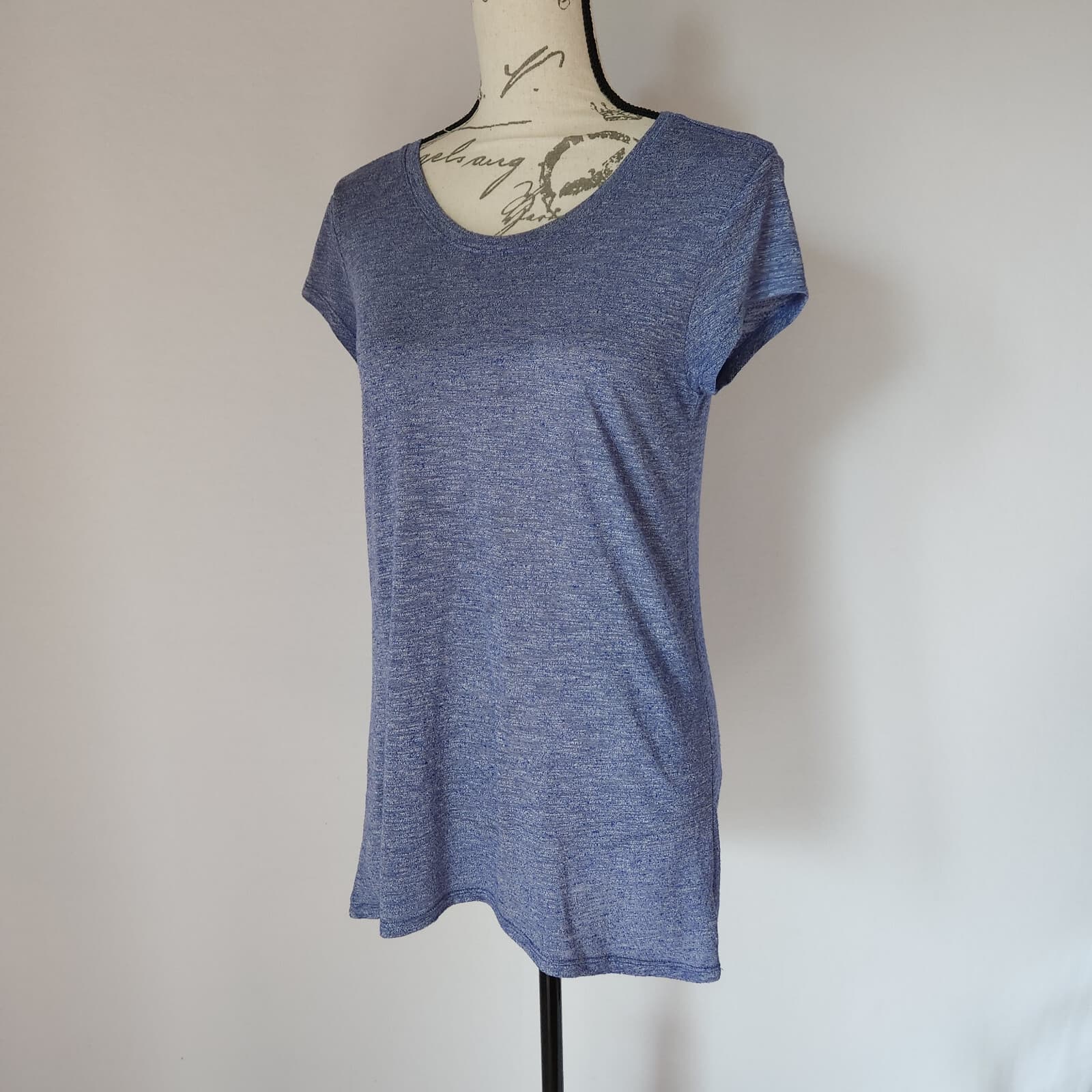 ATHLETA Burnout Activewear Tee-Shirt Cap Sleeve Scoop Neck Blue Women Sz.S