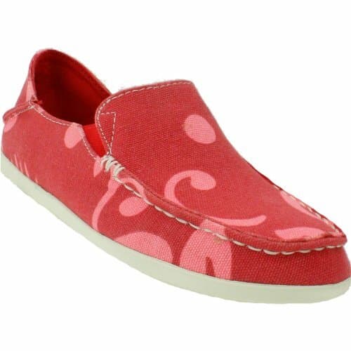 Olukai Nohea Canvas Print Slip On Shoes Drop in Heel Red Women US7 EU37
