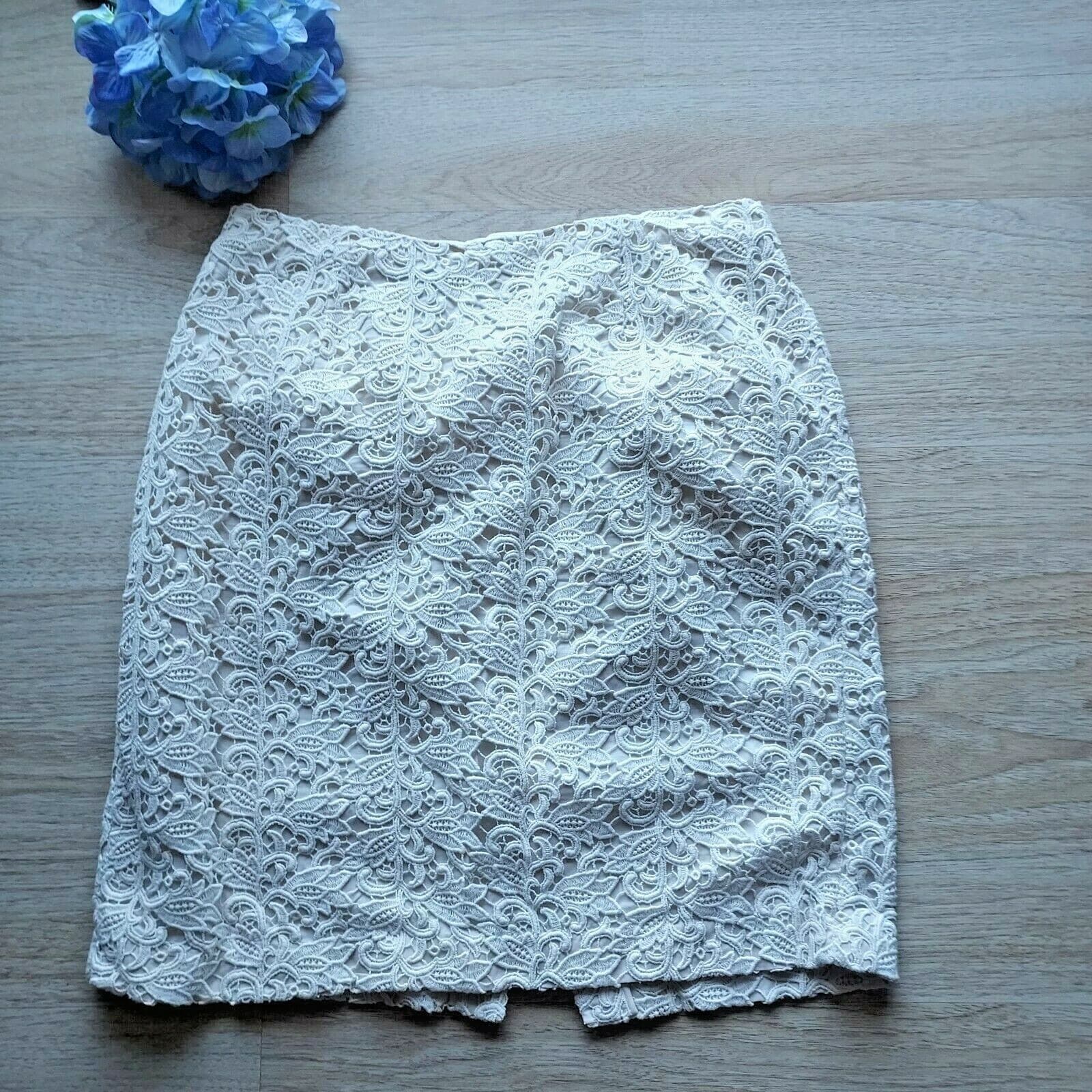 Talbots Lace Floral Mini Pencil Skirt Zip Lined Cream Cotton Blend Women Sz.14W