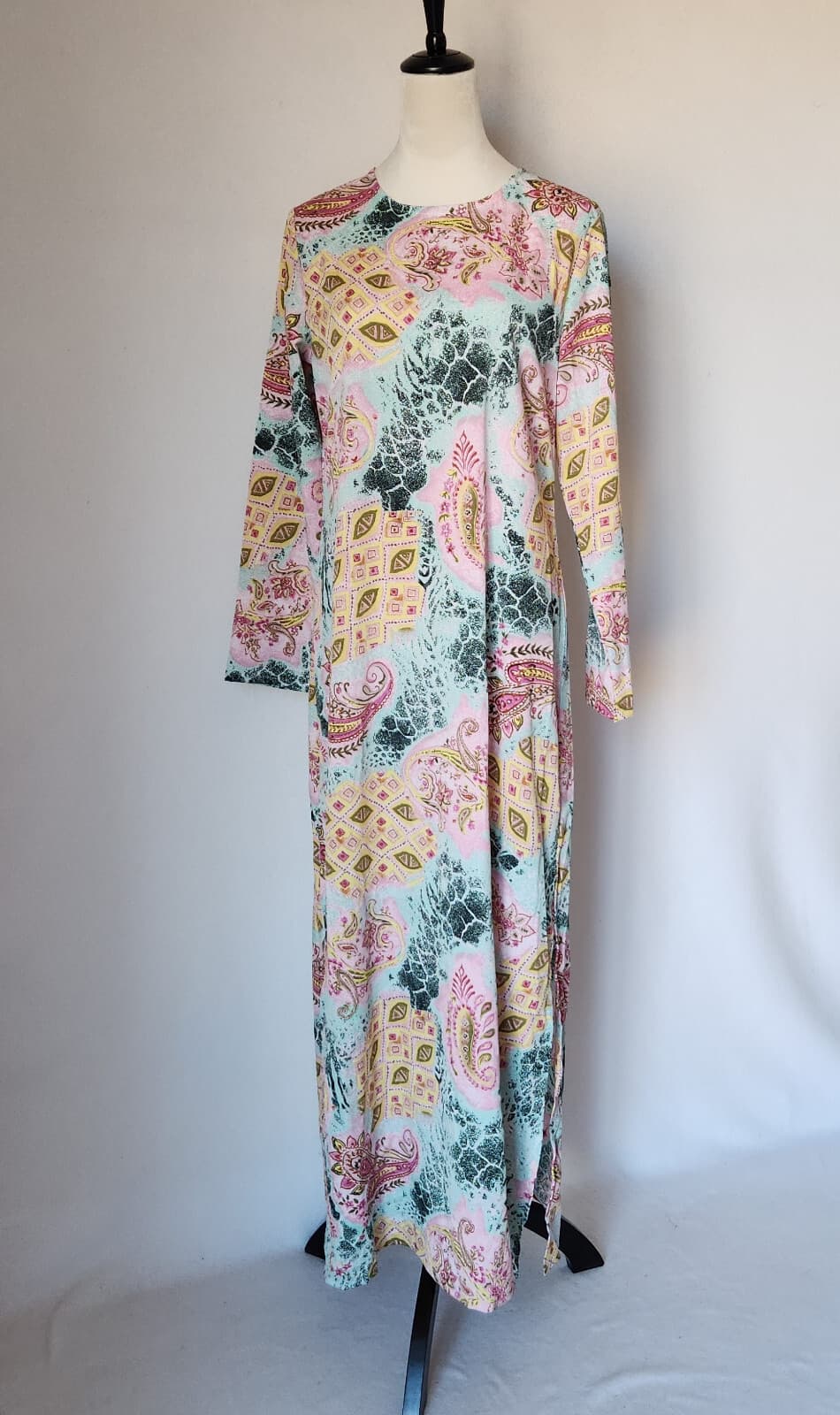 NWT East Essence Floral Paisley Maxi Abaya Dress Long Sleeve Multicolor Womens S