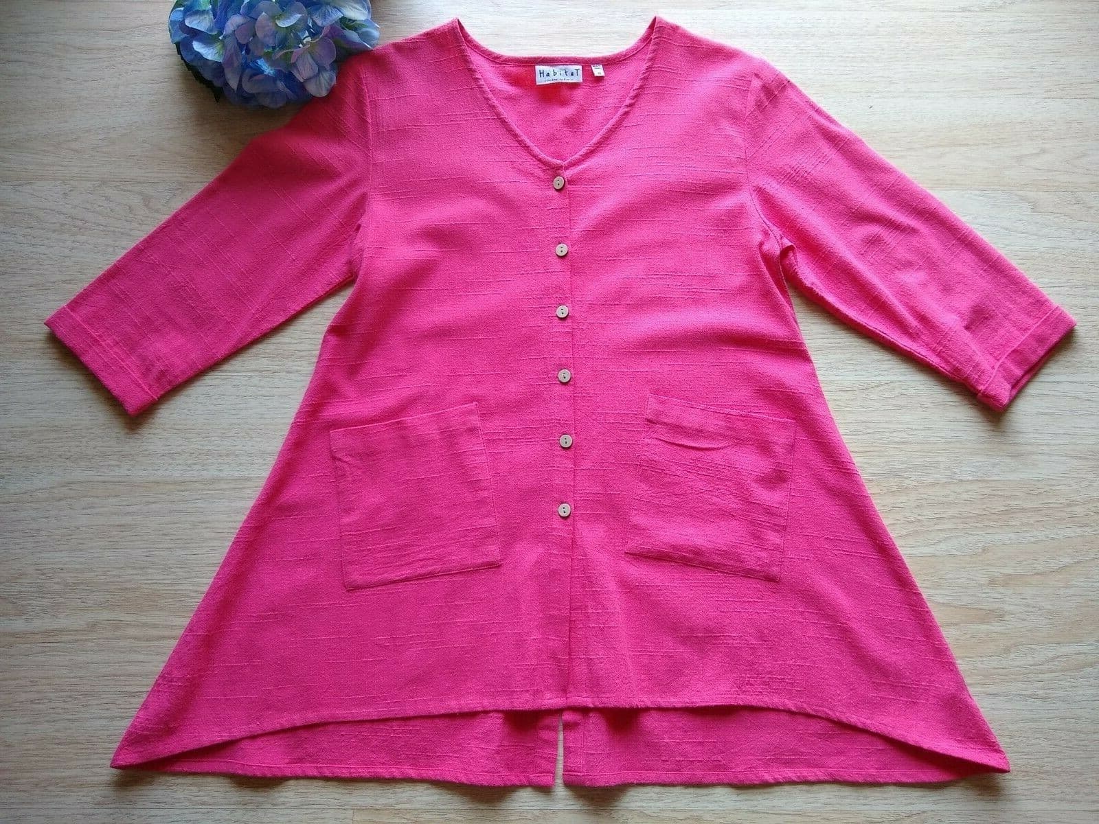 Habitat Clothes to Live In Tunic Top Button Front-Back Pocket Pink Oversize XS