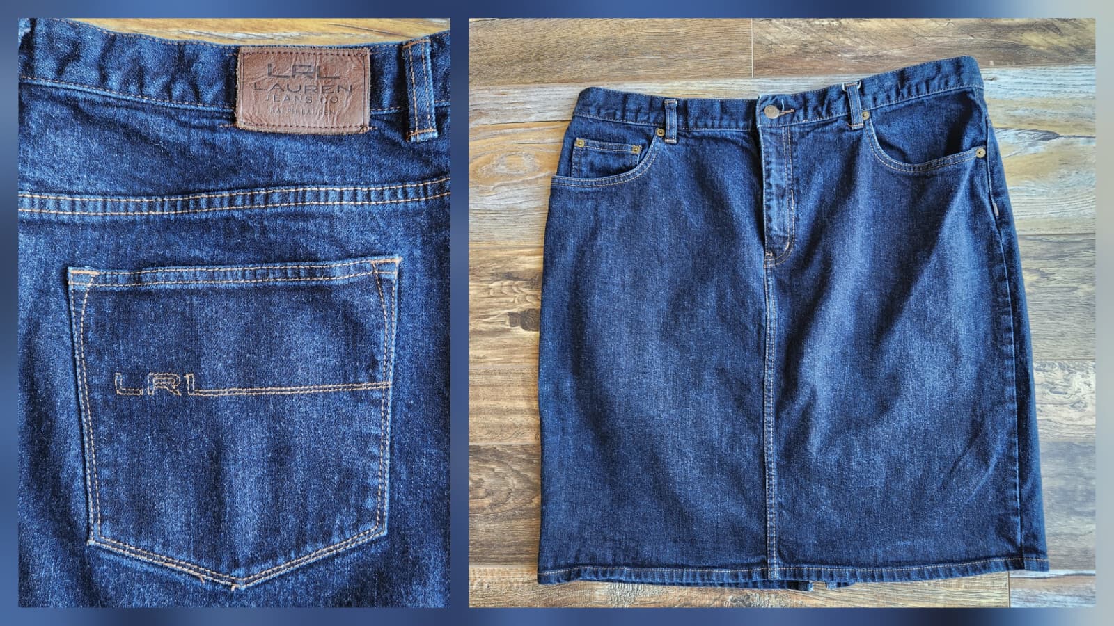 Vintage Lauren Jeans Co. Ralph Lauren Denim Pencil Skirt Front-Zip Stretch Sz.16