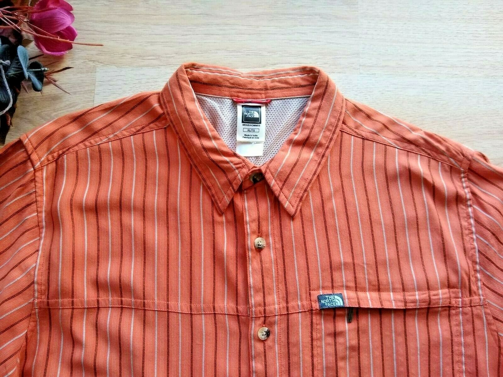 The North Face Modal Shirt Button-down Long Sleeve Zip-Pocket Orange Strip Sz.XL