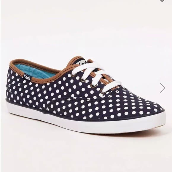 Keds Champion Polka Dot Canvas Fashion Sneakers Lace Navy Blue White Women US10