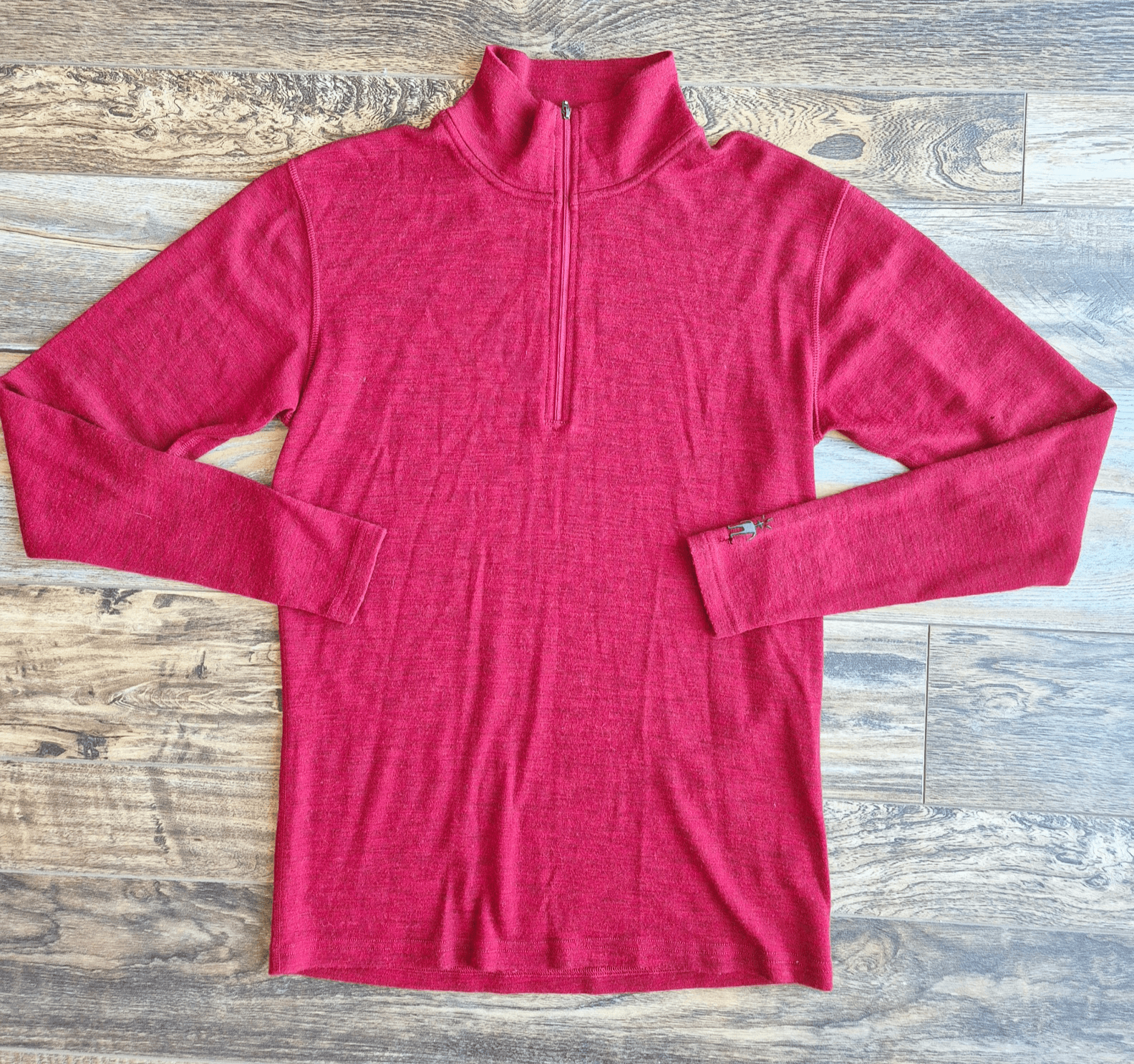 Smartwool Merino Wool Men's L 1/4 Zip Mock Neck Baselayer Shirt Long Sleeve Red