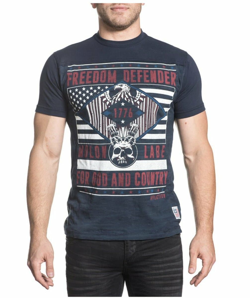 NWT AFFLICTION Freedom Defender Iron Eagle Men T-Shirt Graphic Navy Blue Sz.3XL