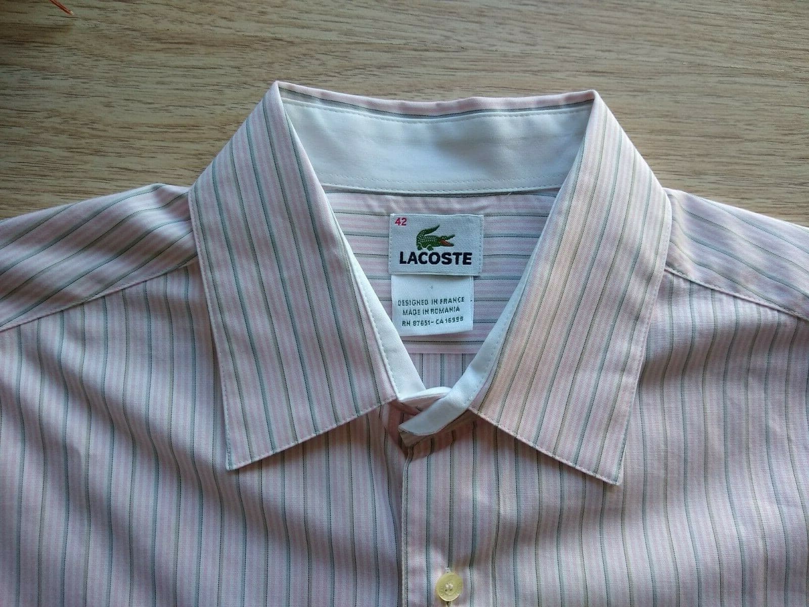 LACOSTE Long Sleeve Shirt Button-down Pocket Pink Green Stripped Sz.42