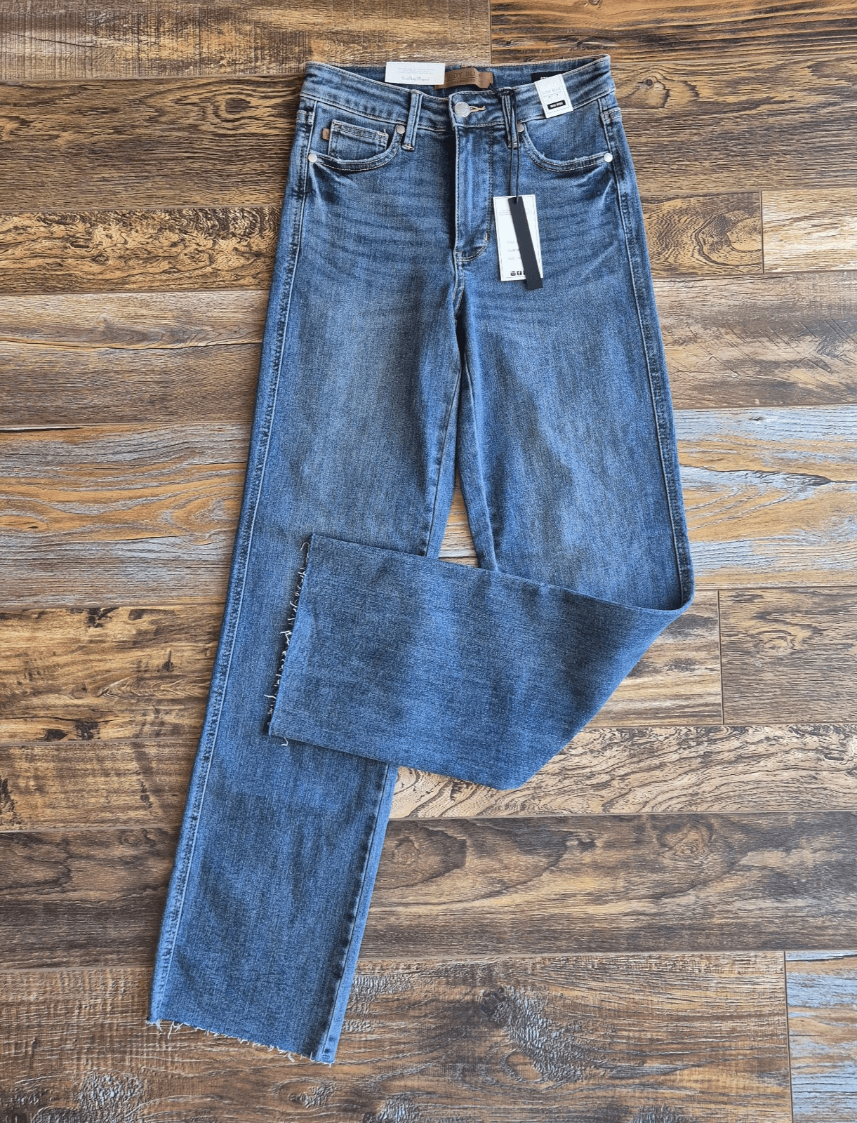 NWT JUDY BLUE Tummy Control Vintage Straight Jeans Mid Rise Raw Hem Blue Sz.1/25
