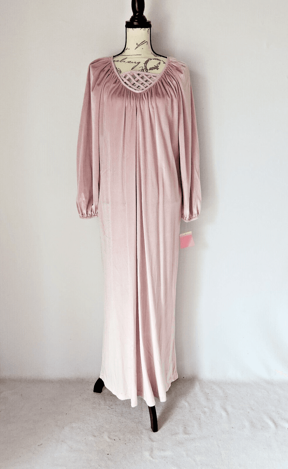 Vintage NWT Gerry California Velvet Lounger Maxi Dress Long Sleeve Pink Sz.L