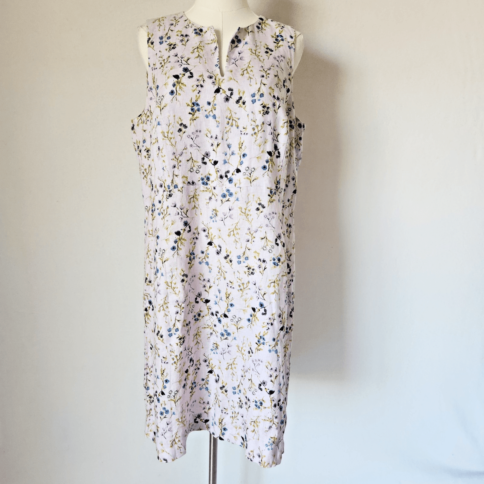 J.Jill Love Linen Pale Lilac Watercolor Floral Sheath Dress Sleeveless Pocket M