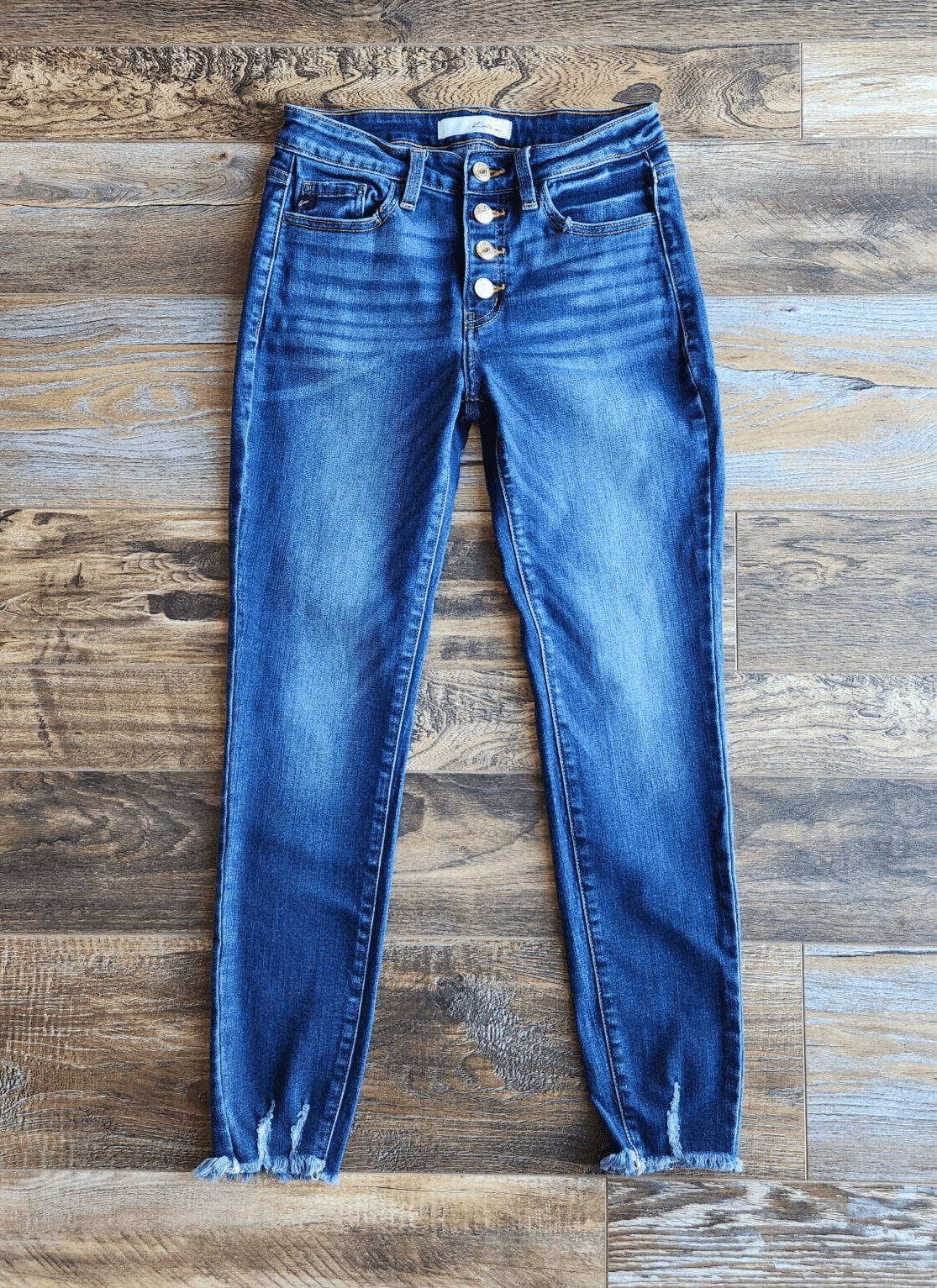 Kancan Exposed High Rise Button-Fly Skinny Jeans Distressed Blue Sz.7/27 KC9142D